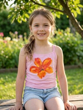 SHEIN Pink Tank Top with Large Orange Flower